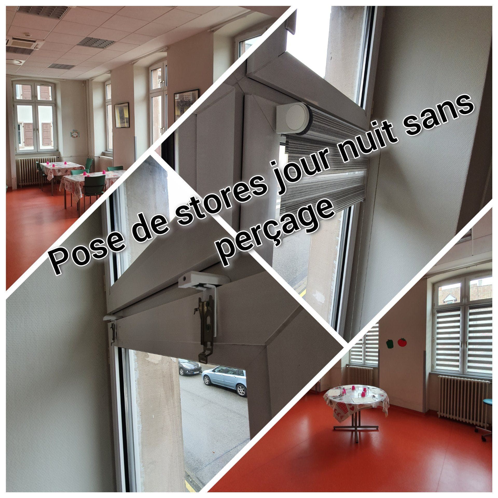 Stores extérieurs rouges sur terrasse